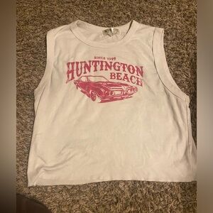 White Sleeveless Top with Pink Graphic